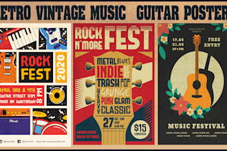 do vintage guitar poster festival retro music flyer  design