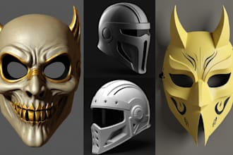 create 3d helmet, 3d mask, 3d cyberpunk,  3d armor, 3d cosplay for 3d printing