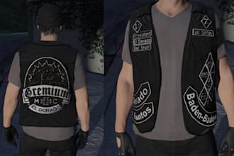 make custom fivem clothings, mc kuttes, patch,fivem eup, custom chains
