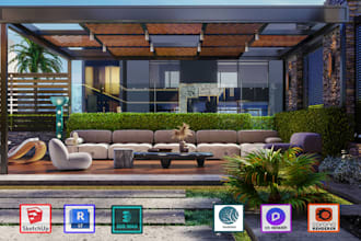 do 3d renders for landscape design, patio, pool, yard, garden and outdoor spaces