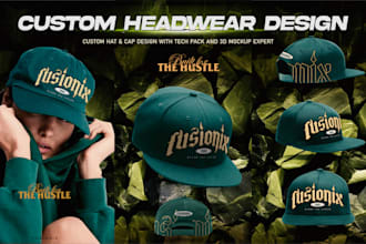 custom hat n cap design with tech pack and 3d mockup expert