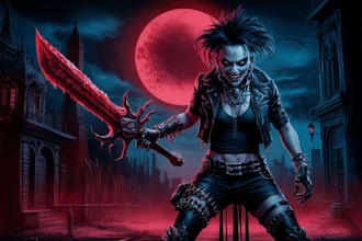 draw dark, punk, goth, horror character in comic like style