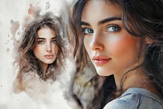 draw a realistic watercolor portrait, sketch from photos