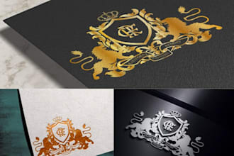 do heraldic family crest, coat of arms, crest, and emblem logo design