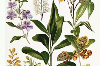 draw botanical illustration of flowers, plants, fruits