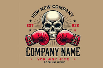 design skull boxing gloves head mascot logo with original concept