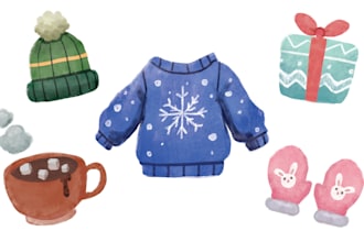cute item in a digital watercolor style with 5 USD discount on your first order