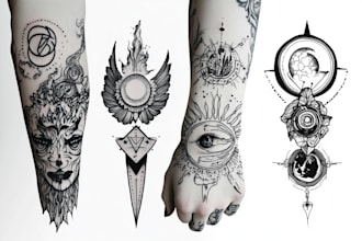 draw a minimalist tattoo, hand done art, geometric tattoo design