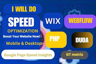 speed up wix webflow PHP duda website speed optimization