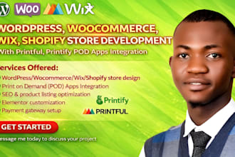 design wordpress elementor pro woocommerce shopify wix printify printful pod