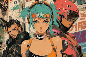 draw cyberpunk pop art anime characters