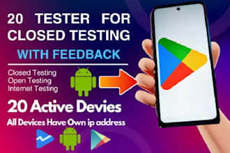 provide 22 testers and 5 stars reviews for android app closed testing