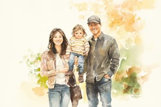 create watercolor family portrait illustration