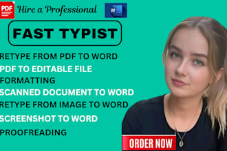 do english typing job retype scanned documents pdf to word fast typist
