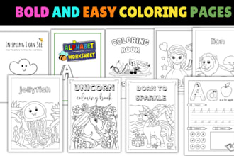 design bold and easy coloring book, design coloring book pages, product mockup