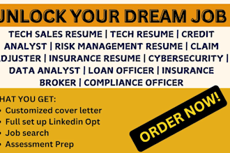 write sales tech, claim adjuster, credit analyst, risk management resume