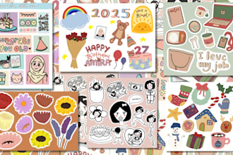 doodle and colour custom simple sticker sheets in 3 days