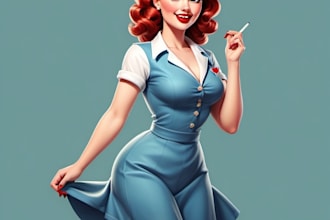 draw sexy girl pin up semirealistic comic caricature