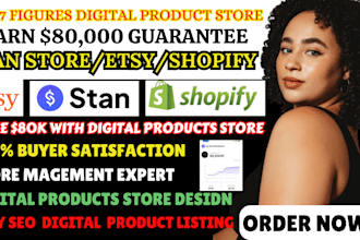 setup 7 figure 80k shopify digital product, stan store digital store, etsy shop