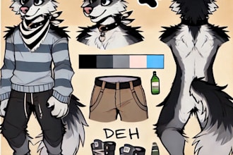 draw ref sheet furry character fursona vtuber illustration oc wolf anthro feral