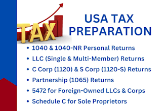 prepare and file USA tax returns for personal 1040 and businesses 1120, 1065
