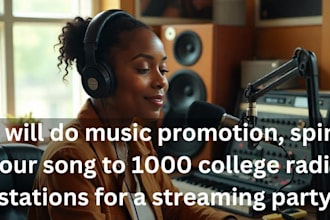 do music promotion, spin song to 1000 college radio stations for streaming party