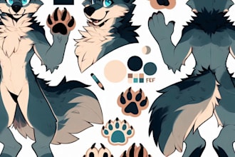draw furry ref sheet vtuber illustration character fursona anthro oc avatar wolf