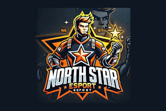 make modern north star esports mascot logo for your company