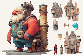 draw concept art, character illustrations and environment