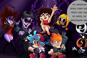 fnf character design funky duel, friday funk fest fnf sprite, fnf background mod