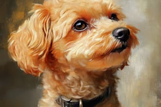 draw realistic pet portrait into digital oil painting