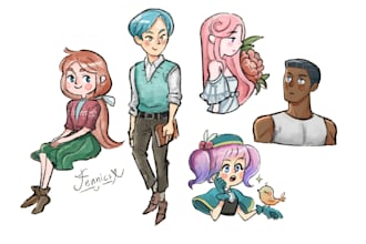 draw character in digital watercolor style with a 5 USD first order discount