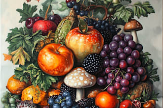 paint amazing fruits, vegetables, mushrooms or plants