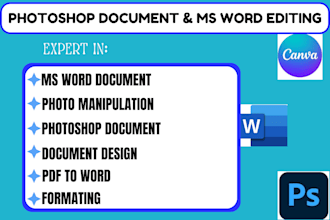 do format,edit, canva editing, create ms word document, cv photoshop document