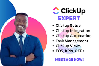 setup gantt view, calender,  map view, chat, board, and timeline view on clickup