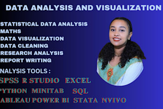 do statistical data analysis in spss,python,minitab,r,stata, excel,tableau,sql
