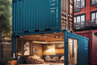 model and render branded 3d shipping container interior and exterior in sketchup