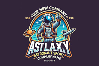design a galaxy astronaut sport mascot logo for your brand or team