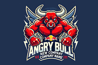 design angry red bull mascot logo within new concepts