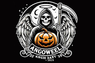 design angel of death halloween pumpkin grim reaper logo in very short time