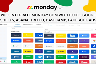 integrate monday with excel, google sheets, asana, trello basecamp facebook ads