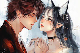 draw your couple character design with anime style