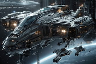 design epic spaceship illustrations for sci fi worlds