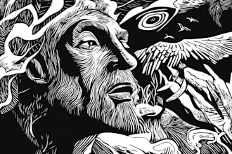 draw high quality illustration in linocut style