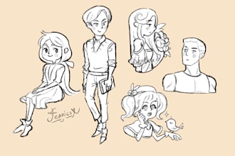 sketch your character in my style with 5 USD discount on your first order