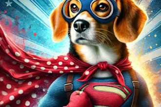 do superhero pet portrait character and friendship portrait