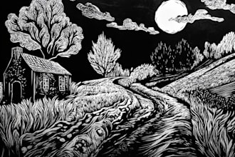 create artistic linocut illustration in my style