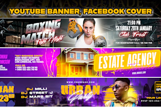 do youtube banner, twitch banner, facebook cover design