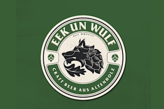 design combining stylized wolf hops and oak leaf logo