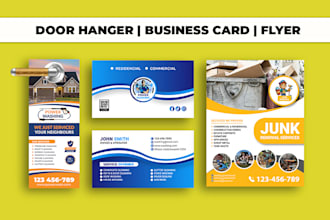pressure washing junk removal cleaning flyer door hanger business card design